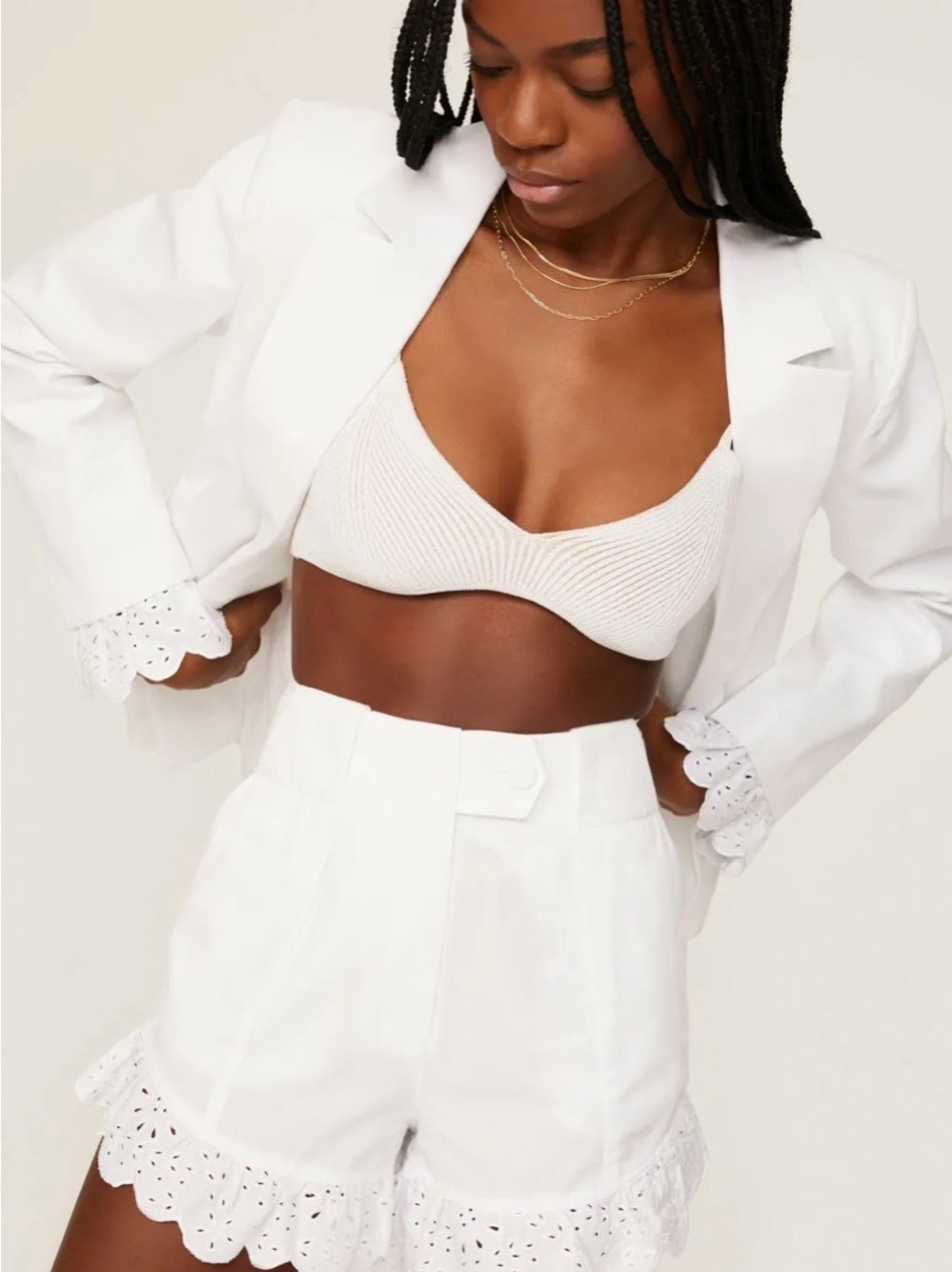 Something Navy White High Waist Eyelet Trim Shorts